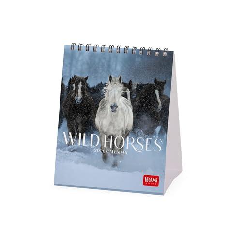 Legami - Calendario da Tavolo 2026, Wild Horses, Calendario da Scrivania, 12 Mesi e Planner Annuale, in 6 Lingue, Segni zodiacali, Festività internazionali, 12 x 14.5 cm