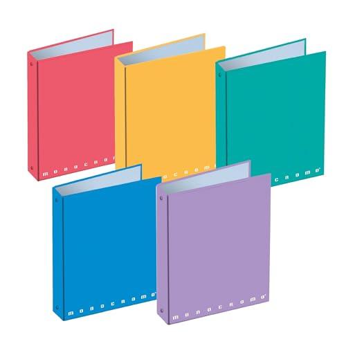 Pigna, Raccoglitore con anelli f.to A4 MONOCROMO The Original, raccoglitori 4 anelli, Design Elegante, Organizzazione Documenti, Formato 27x32 centimetri, Colori Assortiti, confezione 5 pezzi