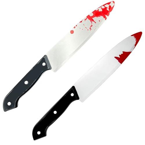 GWAWG 2 coltelli di scena Halloween in plastica con colore sangue, decorazione spaventosa, accessorio per costume fai da te, festa di Halloween, regalo