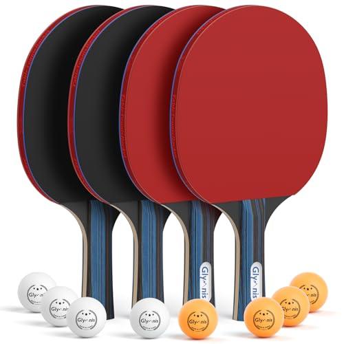 Glymnis Ping Pong Set da Tavolo Portatile, 4 Racchette da Ping Pong con Palline, Custodia per Accessori da Ping pong per Interni ed Esterni,Per Principianti,Professionisti