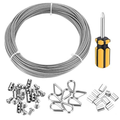 Cavo Acciaio 2mm x 20m, Filo Acciaio, Fune Acciaio Inox, Filo in Acciaio Inox Cavo Intrecciato 7x7, Fune Metallica, Corda Metallica in Acciaio Inox per Appendere Quadri, Filo da Foto Luci Lampadari