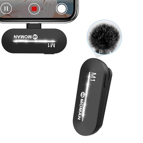 Moman Microfono Wireless iPhone, CP1(A) 2,4 GHz Microphone con Interfaccia Lightning per iPhones, iPad per YouTube, Live Stream, Vlog, Intervista, Microfono-Lavalier-Wireless-iPad-iPhone 14/13/12/11