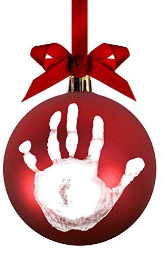 Pearhead 50017 Pallina di Natale in Plastica, Decorazione Natalizia Albero Natale da Appendere con Kit Impronta, Fiocco Rosso