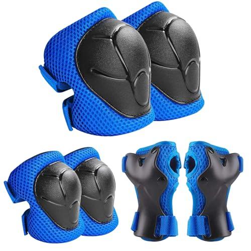 Zorplex Protezione Kit per Bambini, Sicurezza Set Bambino, 6 in 1 Ginocchiere, Gomitiere, Tutore Polso Protezioni Set, Regolabile Attrezzatura Protettiva per Skateboard, Scooter e Rollerblade (Blu)