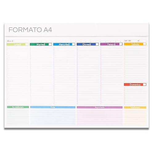 Planner Settimanale da Tavolo Senza Date Formato A4-52 Fogli - Planning Settimanale da tavolo 2026 per Famiglia Team Casa o Ufficio