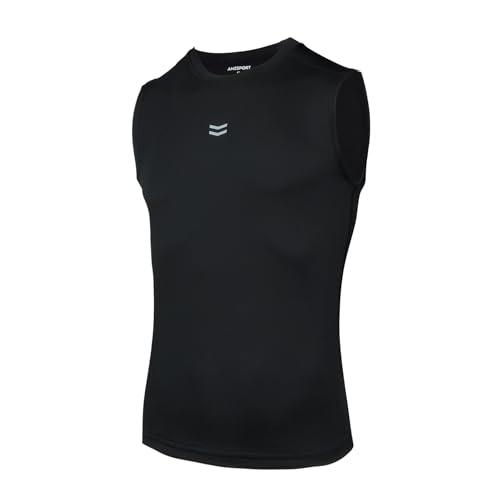 AMZSPORT Canotta Compressione Uomo, Maglia Senza Maniche Aasciugatura Rapida per Bodybuilding Palestra Running Nero L