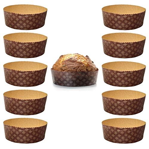 FAH - Stampo per Panettone 1Kg qualità Premium (10 pz) - Pirottini Panettone Professionale di Carta Ondulata di Pura Cellulosa in Microonda, Resistente al Calore 220 gradi C