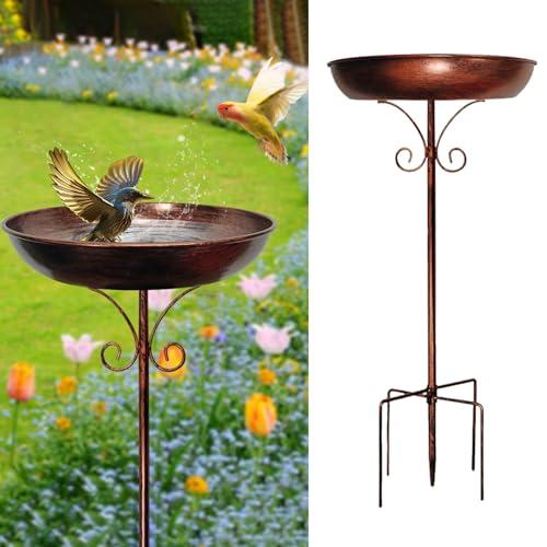 Restorgan Vasca per uccelli per giardino, 81 cm, in metallo, stile vintage, autoportante, base a 5 punte, ciotola per mangiatoia per uccelli, per esterni, giardino, patio, cortile, prato