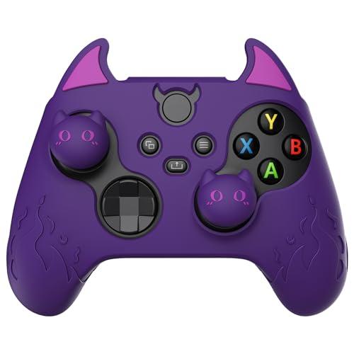 PlayVital Cover Silicone per Xbox Series X S Controller,Carino Demone Custodia Skin Antiscivolo Gomma Protettiva per Xbox Core Joystick&Copri Levette Analogiche-Viola