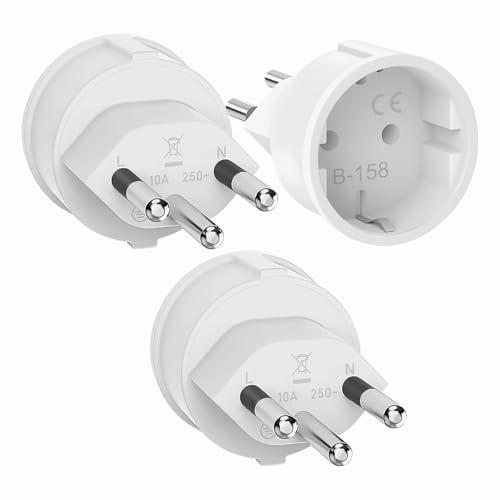 Clomnpe 3 pezzi Adattatore Presa Svizzera, Adattatore da Spina Italiana a Presa Svizzera, Adattatore Presa Europa-Svizzera, Adattatore Italia Svizzera per Liechtenstein, Svizzera, Ruanda, Spina Tipo J