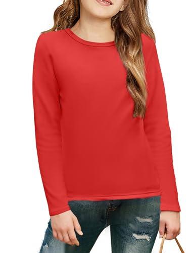 Arshiner Bambina Maglietta Maniche Lunghe Girocollo Top Tinta Unita Moda Autunno Inverno T-Shirt Felpa Termica per Bambini Pullover Rosso Natale Gilet 7-8 Anni
