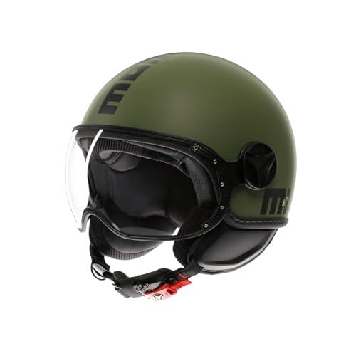 MOMODESIGN - FGTR CLASSIC E2206, Casco Jet, Casco Aperto per Moto e Scooter, per Uomo e Donna, Verde Militare Opaco/Nero, S