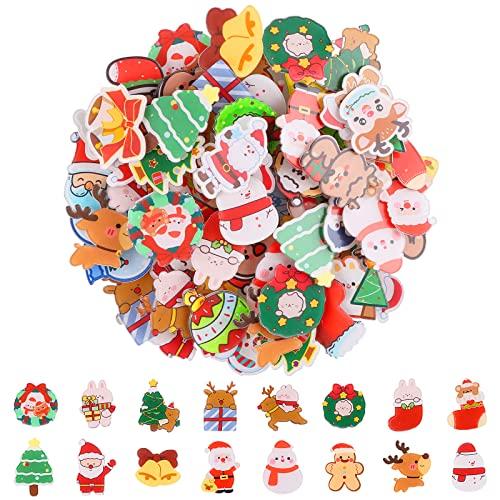 Kalolary 65 Pezzi Spille Acriliche Carine Natale - Distintivi Carino Estetici Kawaii per Zaino, Borsa, Giacca, Cappelli - Babbo Natale, Pupazzo Neve, Coniglio, Renna, Orso Cartoon