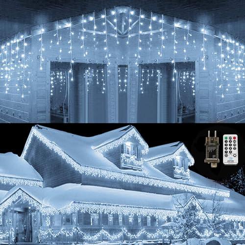 Qedertek Luci Natale Esterno Cascata 10M 432 LED Tenda Luminosa Bianco, Luci Natalizie da Esterno con Telecomando, 8 Modalità, Timer Luci Decorazione Natale per Feste, Finestra, Balcone