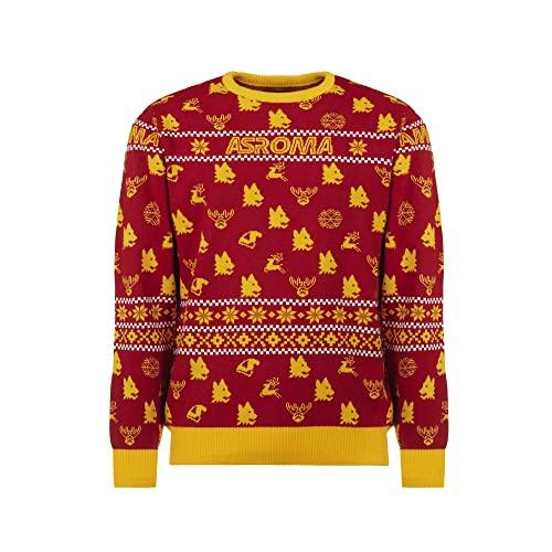 AS Roma Maglione Natale, Unisex-Adulto, Rosso E Giallo, L