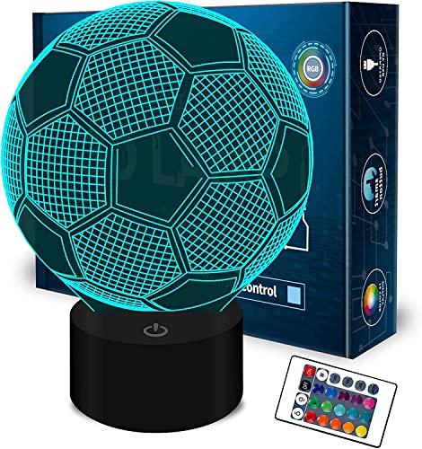 luce di notte 3D LED, lampada visiva dell'illusione ottica 3D 7 Cambiare colore Touch & Remote USB tavolo regalo giocattoli decorazioni (Calcio)
