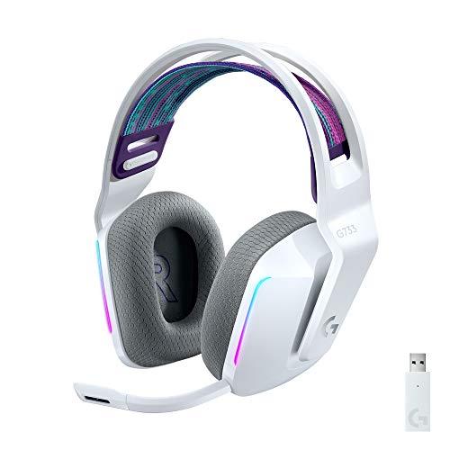Logitech G733 LIGHTSPEED Cuffia Wireless con Microfono Gaming con Fascia per la Testa a Sospensione, LIGHTSYNC RGB, Tecnologia Microfono Blue VO!CE, Driver Audio Pro-G, Leggera - Bianco