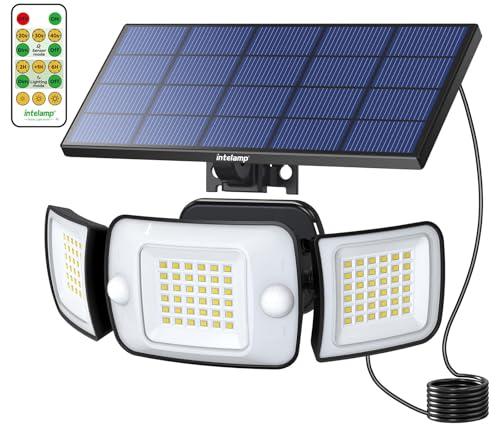 INTELAMP Faretto Led da Esterno Solare 6000mAh Faretti Solari a Led da Esterno 1200LM Faro Led Esterno Con Pannello Solare Luci da Esterno Giardino Solari Luce con Sensore di Movimento Lampada
