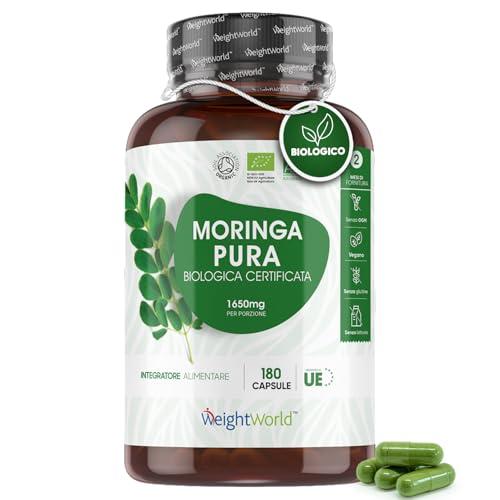 Moringa Capsule Biologica Certificata, 1650mg per Dose (2 Mesi) Superfood Foglie Moringa Polvere, Moringa Powder Fonte di Vitamine, Minerali, Antiossidanti, Proteine, 180 Moringa Oleifera Bio Capsule