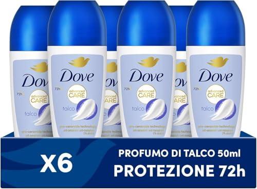 Dove, Deodorante Roll On Advanced Care Talco, Deodorante Antitraspirante, Formula Delicata Con Tripla Azione Idratante, Protezione Fino a 48 Ore, Deodorante Uomo e Donna, 6 Pezzi da 50 ml