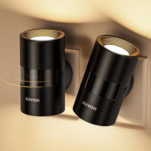 AUVON Luce Notturna da Presa con Sensore di Movimento e Sensore Crepuscolare, Luminosità Superiore e Inferiore Regolabile, Innovativa di Rotazione di 90° per Camere da Letto, Bagni, Corridoi, Cucine