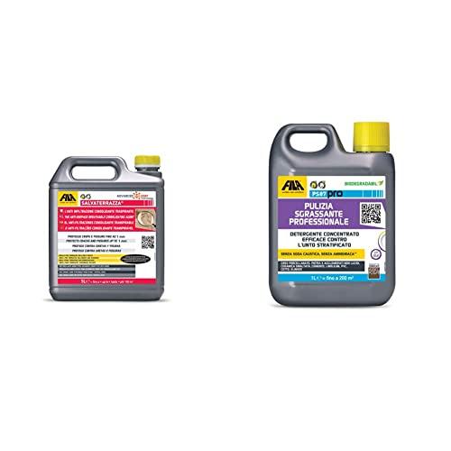FILA Surface Care Solutions SALVATERRAZZA 5L Protettivo consolidante Anti-infiltrazioni Base solvente, 5 Litri & PS87 PRO, Detergente Pavimenti Professionale, Sgrassatore Universale