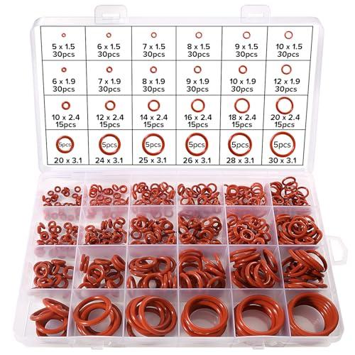 Lyeteung 480 Pezzi 24 Misure O-Ring Assortimento Kit, Silicone Guarnizione O-Ring Kit, O Ring Guarnizioni di Tenuta, per Idrauliche e Riparazione Rapida Dell’Auto, Rosso