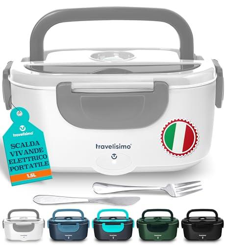 TRAVELISIMO Scaldavivande Elettrico Portatile 80W 1,5L Porta Pranzo Termico 220V/12V/24V Scalda Vivande Portatile Elettrico per Viaggio e Lavoro Portavivande Termico & Porta Pranzo Riscaldabile