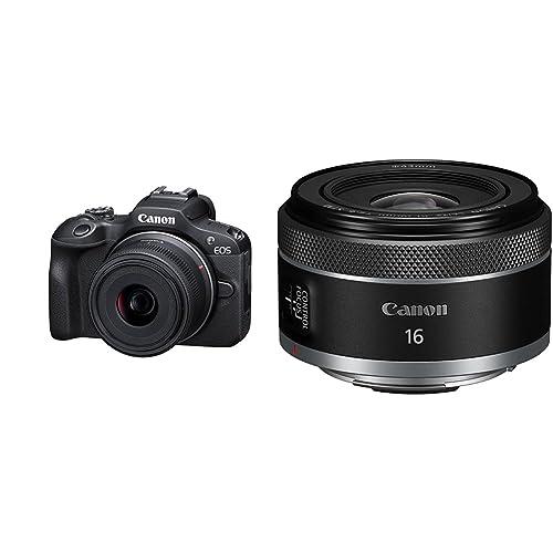 Canon EOS R100 + RF-S 18-45mm F4.5-6.3 IS STM (24.1MP APS-C Mirrorless Camera, Dual Pixel CMOS AF, 4K Video) + CANON Objectif RF 16mm F2.8 STM