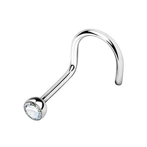 WARRIOR Piercing al Naso Nose Stud Chiodino Naso Curvato con Pallina Cristallo Ceco Sterile in Acciaio Chirurgico 316L 22G(0.8mm) Lunghezza 6.5mm x 2.5mm PBS-002 (Bianco)