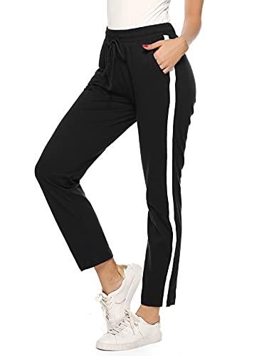 Aseniza Pantaloni Sportivi Donna in Cotone, Lunghi Jogger con Tasche, Casual Larghi con Coulisse per Allenamento Jogging Fitness Palestra, Nero B, XL