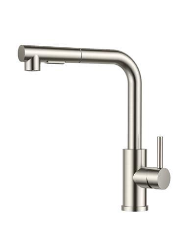 FORIOUS Rubinetto Lavello Cucina, Miscelatore Cucina con Doccetta Estraibile, 2 Tipi di getto e Girevole a 360°, A forma di L Acciaio Inox Maniglia Singola Rubinetto Miscelatore