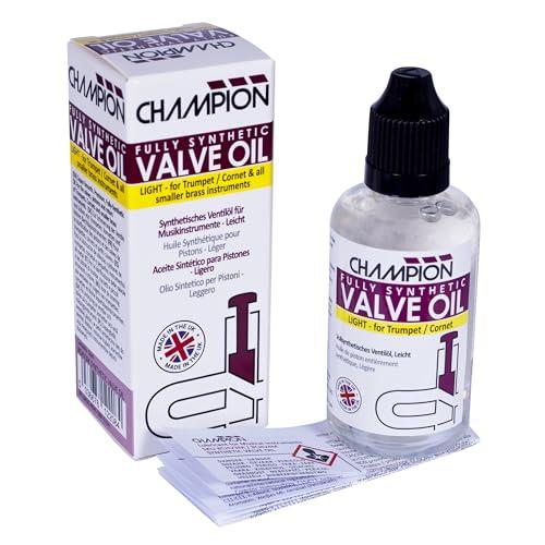 Champion Olio per valvole e rotori (completamente sintetico, leggero) per cornetta, tromba, flicorno e corno francese, lubrificazione per strumenti musicali in ottone, 50 ml, prodotto nel Regno Unito.