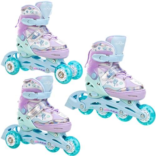 Raven - Pattini a rotelle per bambini, ragazze, adulti, bambini - Pattini a rotelle 3 in 1 con pattini quad, per principianti - Regolabili - Isla Violet, 27-30 (16,5-18,5cm)
