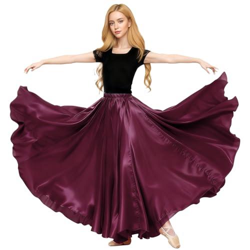 Baisdan Gonna in Raso per Danza del Ventre, Costume da Festival, Gonna Lunga e Ampia, Rosso Scuro, Taglia Unica