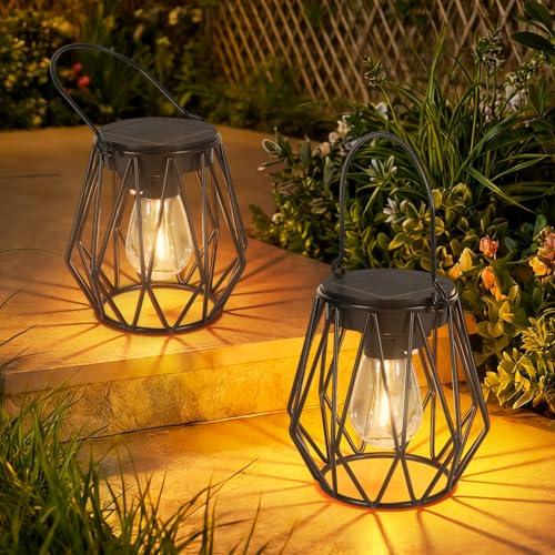 TaoFiaCo Lanterna Solare per Esterni Sospese o da Appoggio - IP65 Impermeabili Lampade Solari per Balcone - Retrò Lanterna Solare da Esterno Resistente alle Intemperie Giardino Terrazze 2 Pezzi