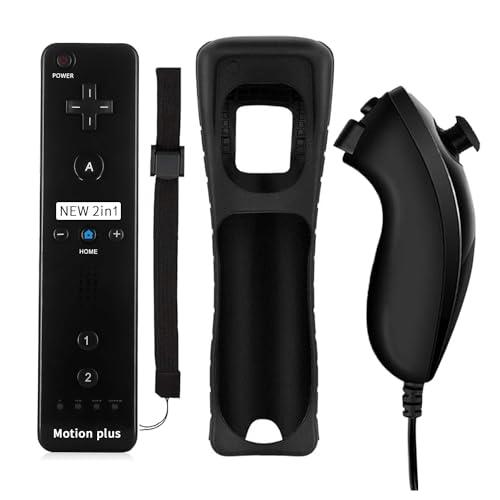 QUMOX Bluetooth Telecomando Wii, 2 in 1 Motion Plus Integrato Remote di Gioco Controller con Custodia in Silicone e Cinturino da Polso per N. Wii e Wii U Nero per Nvidia Shield