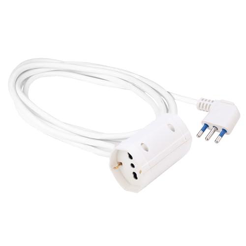Poly Pool - PP2629 Prolunga Elettrica 5 Metri Cavo Estensibile - Spina Salvaspazio Grande 16A e 2 Prese P40 Pluristandard Schuko 10/16A Bianco