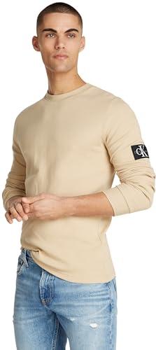 Calvin Klein Jeans Maglietta Maniche Lunghe Uomo Badge Waffle LS Tee Basic, Beige (Pale Khaki), XXS