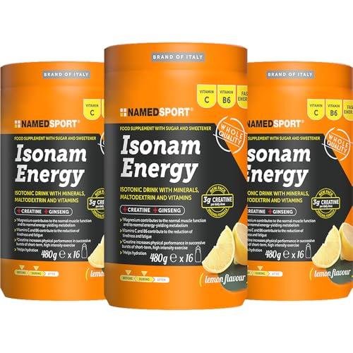 Isonam Energy Lemon 480g, 3 Confezioni - Nuova Formula con 3g di Creatina – Integratore Energetico e Idratante con Sali Minerali, Senza Glutine e Lattosio