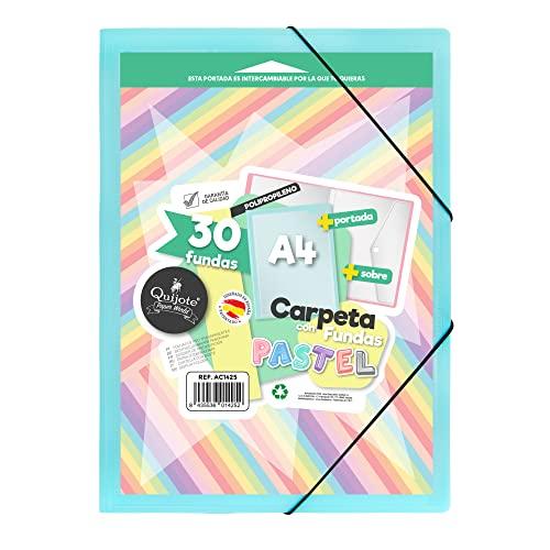 Starplast Cartelle Con Fodere - Cartelle in Plastica, Raccoglitore, Portadocumenti, Chiusura Elastica, Formato A4, per Uso Scolastico e Ufficio - 30 Fodere Azzurro Pastello