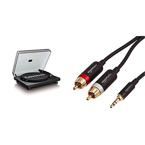 Lenco L-30Bk Giradischi Con Cartuccia Phonocartridge E Connessione Usb, Nero & Amazon Basics - Cavo Adattatore Da 3.5 Mm A 2 Rca Maschio, 1,22 Metri