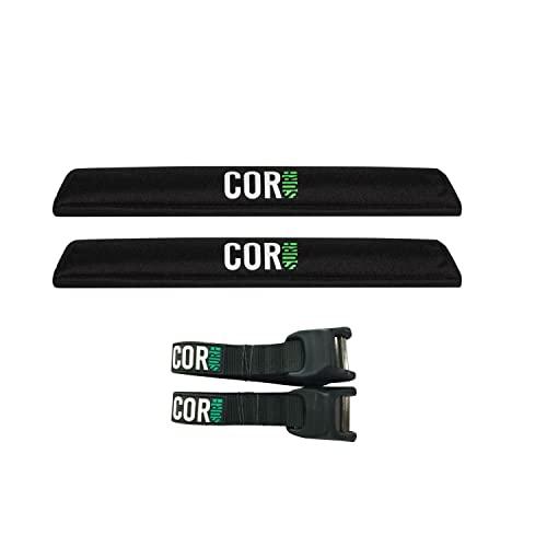 Cuscinetti per portapacchi COR Surf Aero e cinghie di ancoraggio con fibbia a camma antigraffio di alta qualità con combo protettivo in silicone per rack da surf, canoa e kayak universale (Black, 19