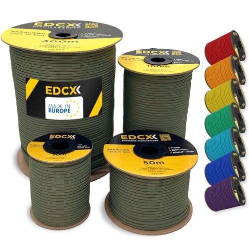 EDCX 4mm Nylon Paracord 550 15m (50 feet) - Type III, 100% Nylon Rope, 7 Strand Rope, 4mm Nylon Rope in Solid Colors (Army Green, 15 m)