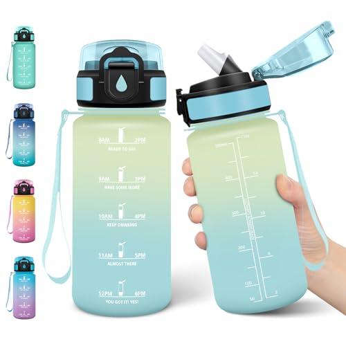 Motswedi Borraccia Bambini, 500ml a Prova di Perdite, Borraccia con Cannuccia, senza BPA, Borracce, Con 2 Tappi, Bottiglia Acqua, Borracce Bambini, Per Scuola, Sport, Bianco Sporco Azzurro