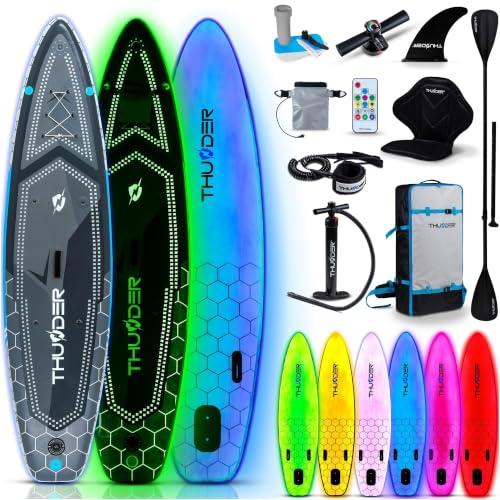 THUNDER PRO LED SUP Board 320 cm con Sedile da Kayak – Stand Up Paddle Board Gonfiabile con Illuminazione RGB LED, Pompa, Pagaia e Zaino – Set SUP fino a 150 kg per Adulti (LUMOS)