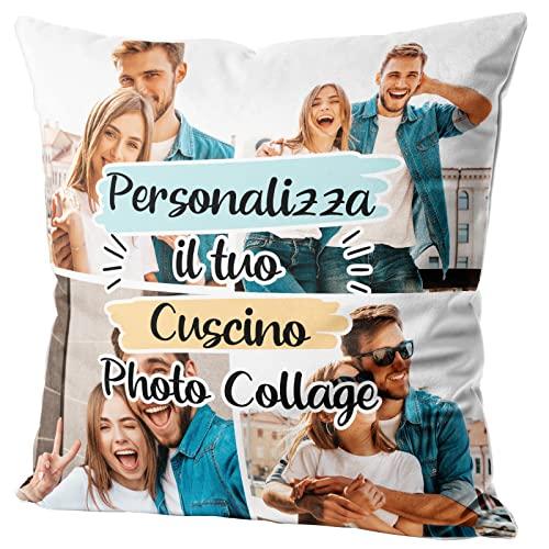 Woopers Cuscino Foto Collage Personalizzato 40x40 Imbottitura Inclusa (Collage 4 Foto). Idea Regalo Festa della Mamma
