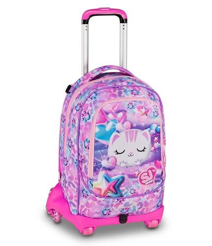 SJ GANG STYLE JAM GANG Trolley Jack 8 ruote GLOWCAT, Rosa, 34L, Scomponibile, Crossover System, 3 in 1, Spallacci a scomparsa, Tasca portaborraccia, Barra regolabile, Scuola elementare, Bambina
