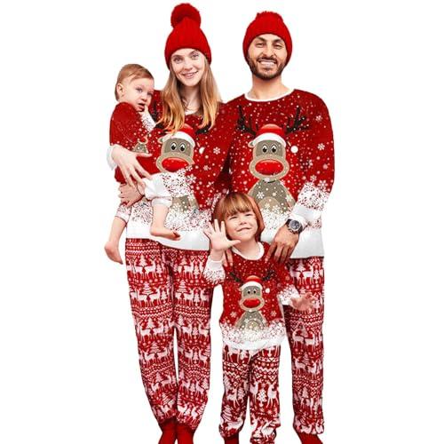 MoneRffi Pigiama Natale Famiglia Set,Pigiami Natalizi Coordinati Capodanno Famiglia Set,Girocollo Comodo Due Pezzi Natalizio,Abiti Natalizi per la papà Mamma Bambini Neonato(05,Neonato,12-18 Mesi)