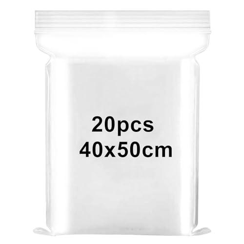 Sacchetti in Plastica Trasparente Richiudibili 40x50cm Grandi Dimensioni Sacchetto Sigillato Borsa con Chiusura a Cerniera Applicano a Piumini, Coperte, Deposito di Vestiti, 20Pezzi